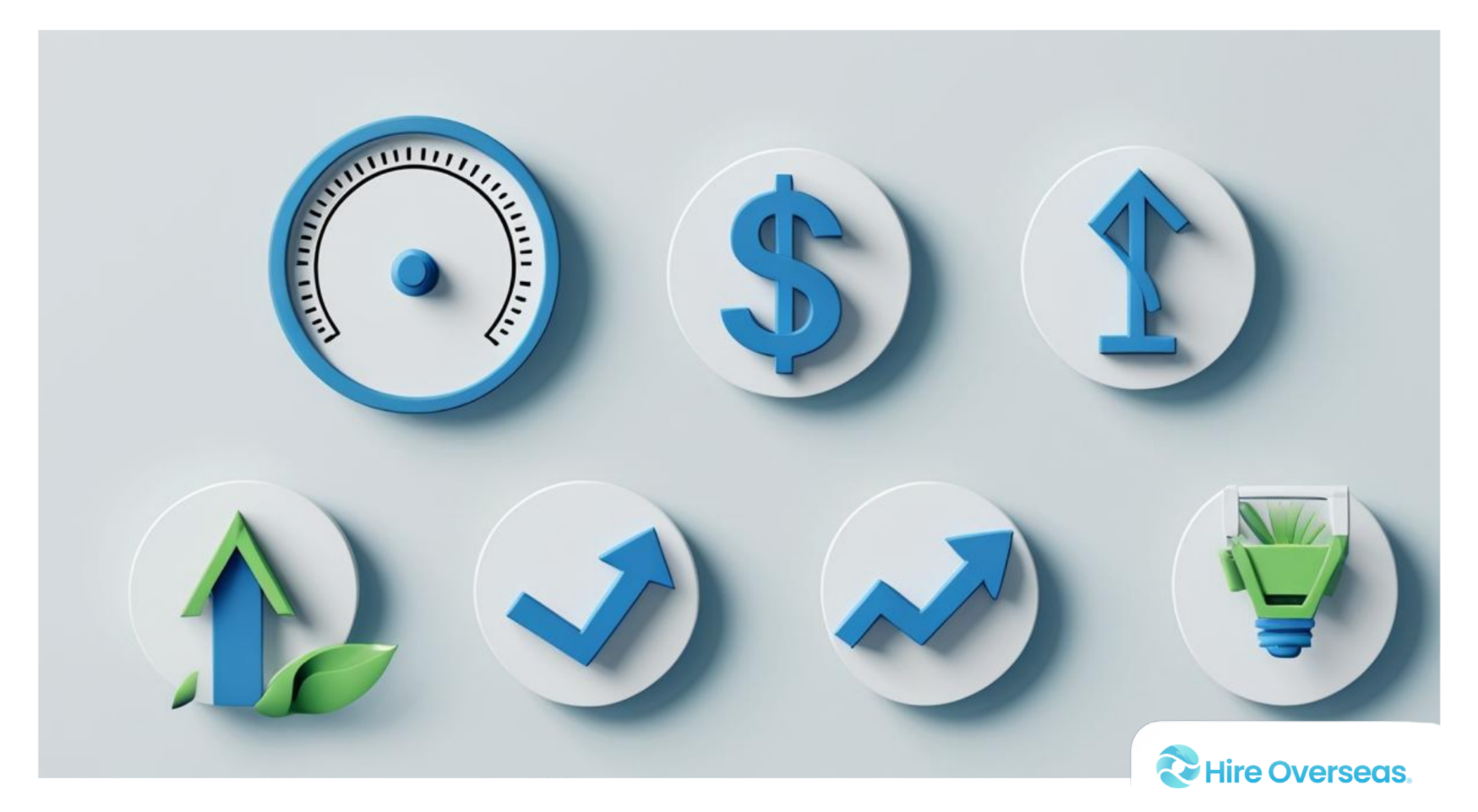 Icon set showing the top five benefits of recruitment process outsourcing.