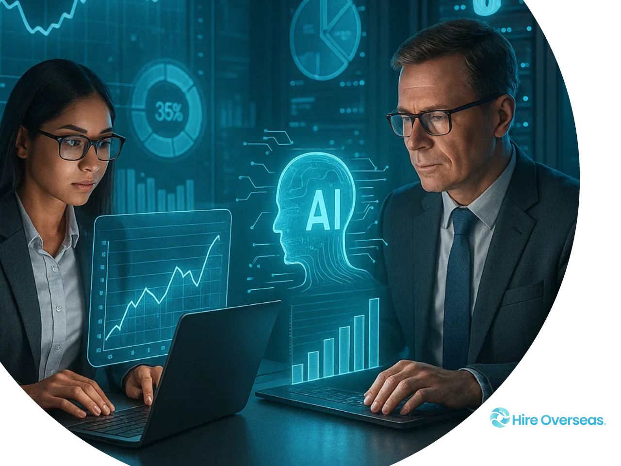 Trends in offshore accounting showing AI automation, cybersecurity, and global team integration.
