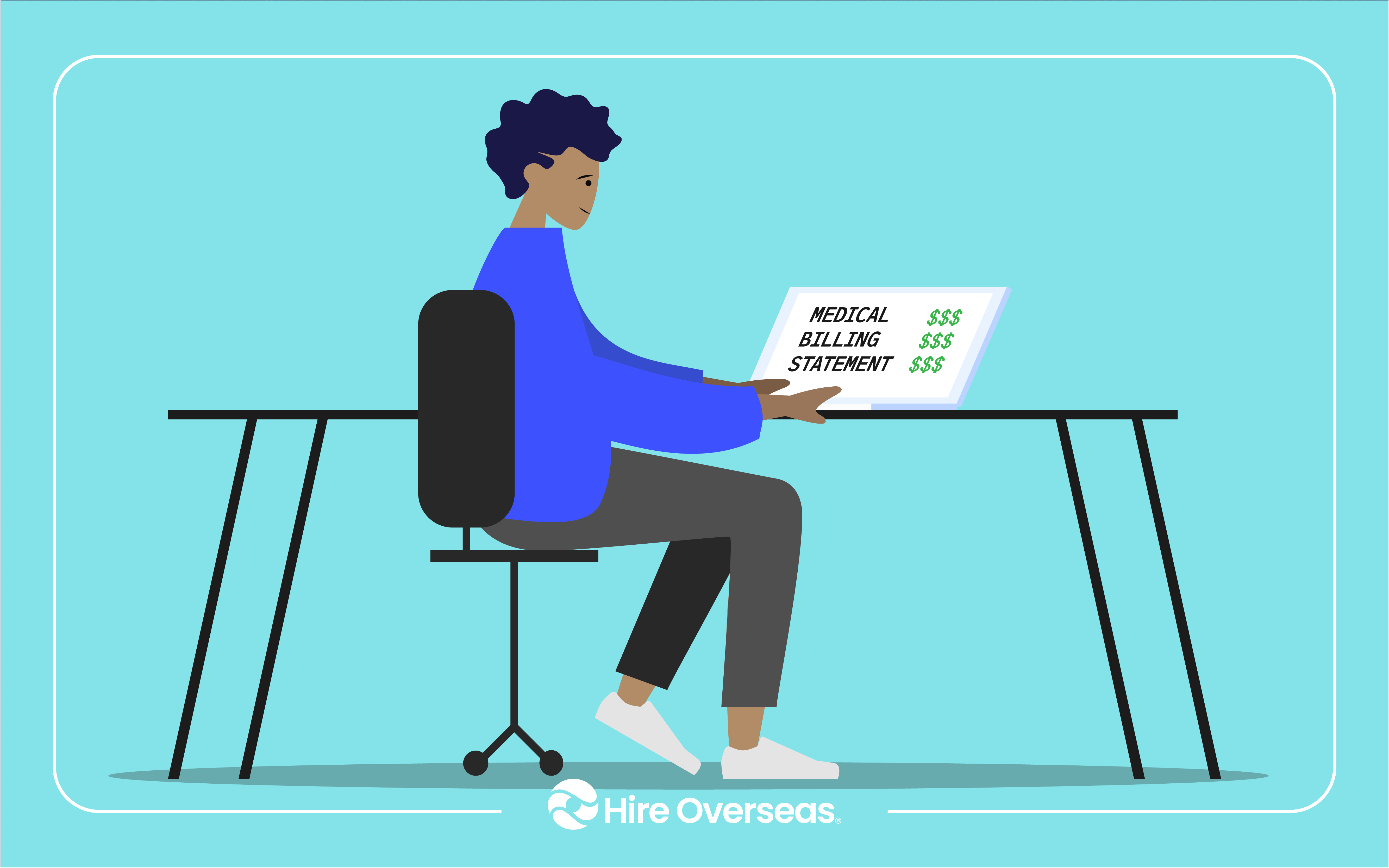 Person at a desk working on a laptop showing a medical billing statement
