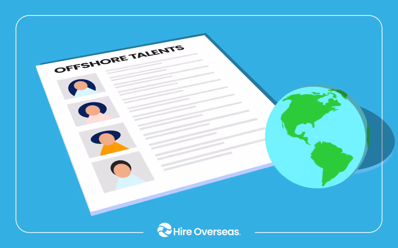 Offshore talents document listing four candidate photos beside a globe showing the Americas