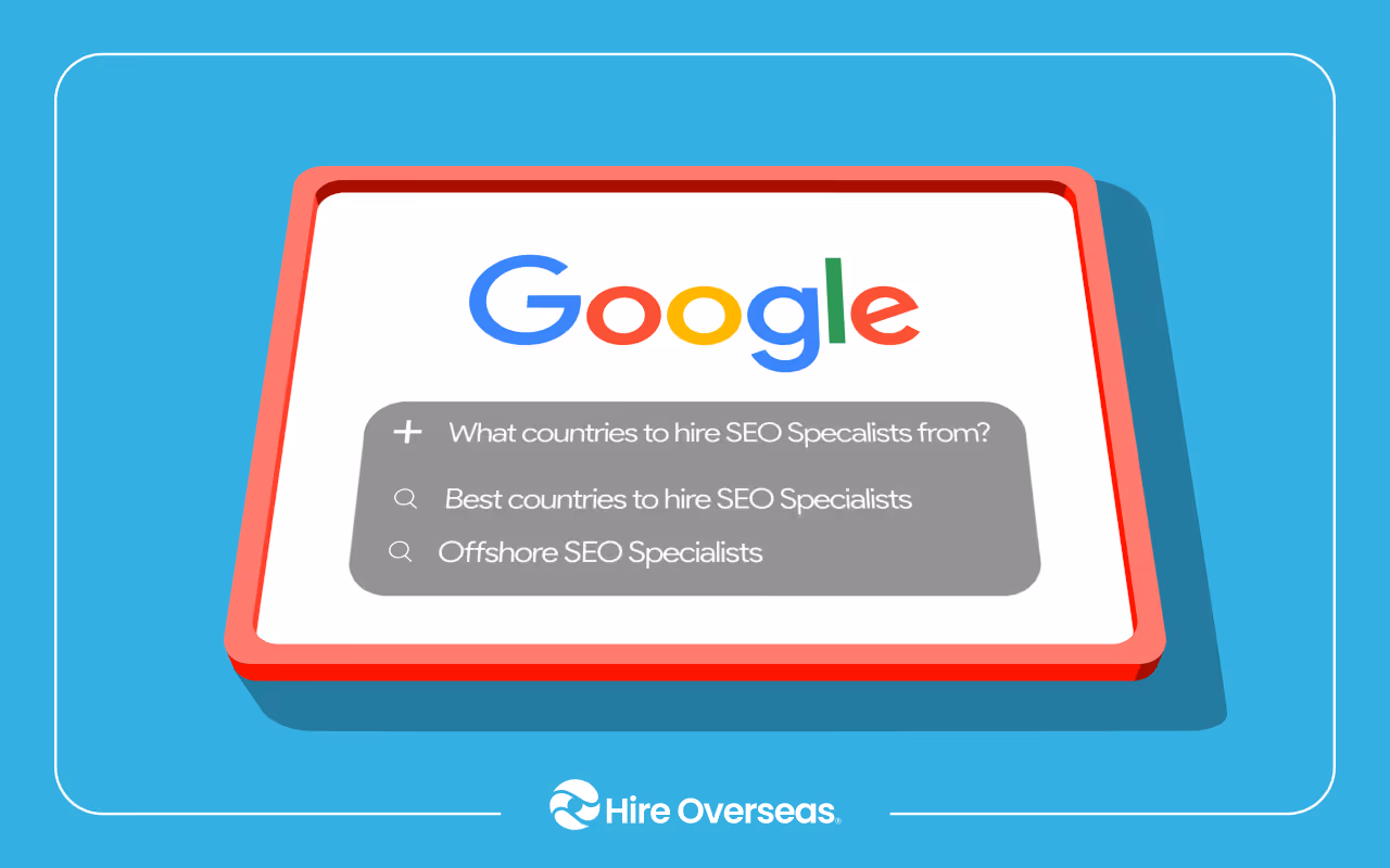 Google search box suggesting queries about which countries to hire SEO specialists from