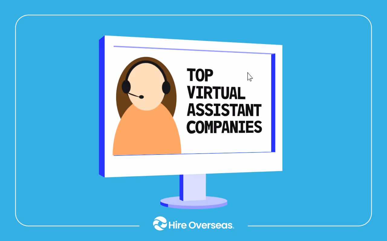 Monitor showing a headset-wearing virtual assistant beside text for top virtual assistant companies